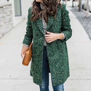 JCrew Green Tweed Coat Size 2
